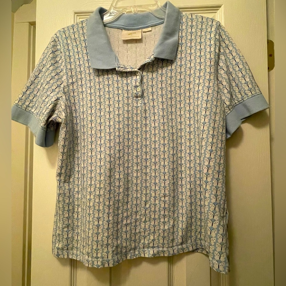 Anthropologie Maeve Blue and Cream Patterned Shirt